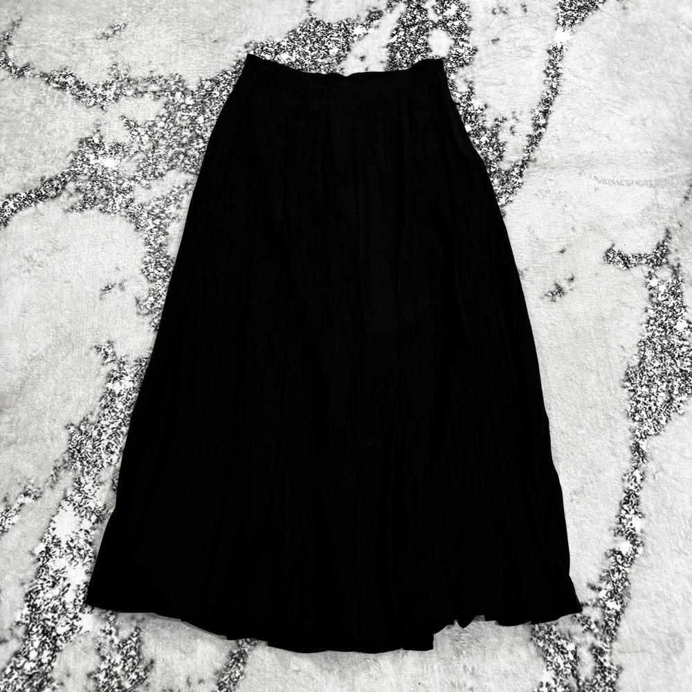 Vintage Anne Klein II Black 100% Silk Pleated Maxi Skirt Womens Size 12